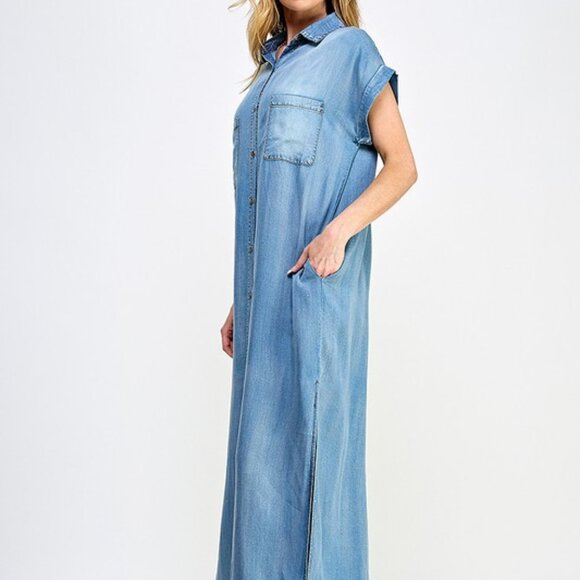 Denim Maxi Dress with Side Pockets - Picture 4 of 5